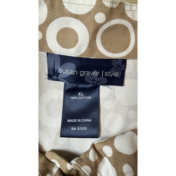 Susan Graver Style Women's XL Tan White Circle Print Cotton Blazer Jacket Cotton - Picture 5 of 11